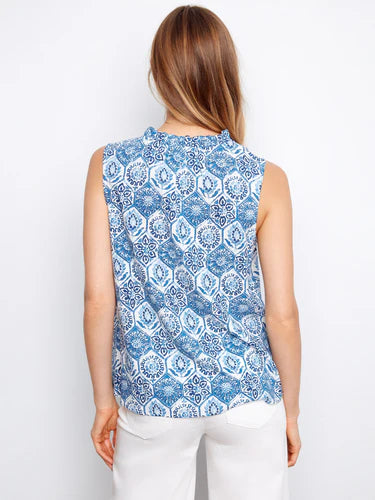 SLEEVELESS BLOUSE | RUFFLE: MOSAIC-Tops-CHARLIE B-Coriander