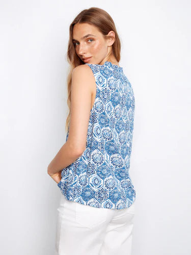 SLEEVELESS BLOUSE | RUFFLE: MOSAIC-Tops-CHARLIE B-Coriander