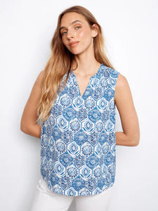 SLEEVELESS BLOUSE | RUFFLE: MOSAIC-Tops-CHARLIE B-XSMALL-MOSAIC-Coriander