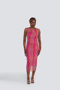 SLEEVELESS DRESS | MESH PRINTED-Dress-JESSICA LAURA-XSMALL-SMALL-FUSCHIA-Coriander