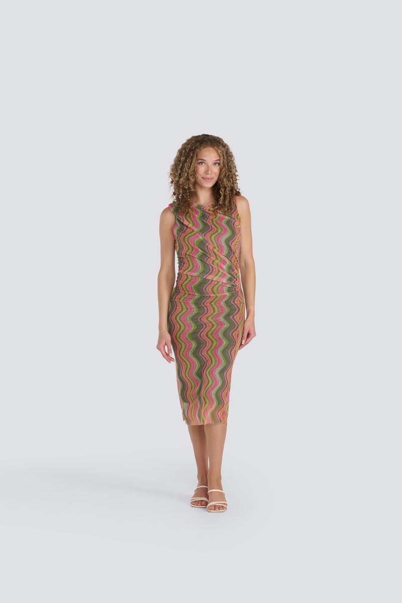 SLEEVELESS DRESS | MESH PRINTED-Dress-JESSICA LAURA-XSMALL-SMALL-OLIVE-Coriander