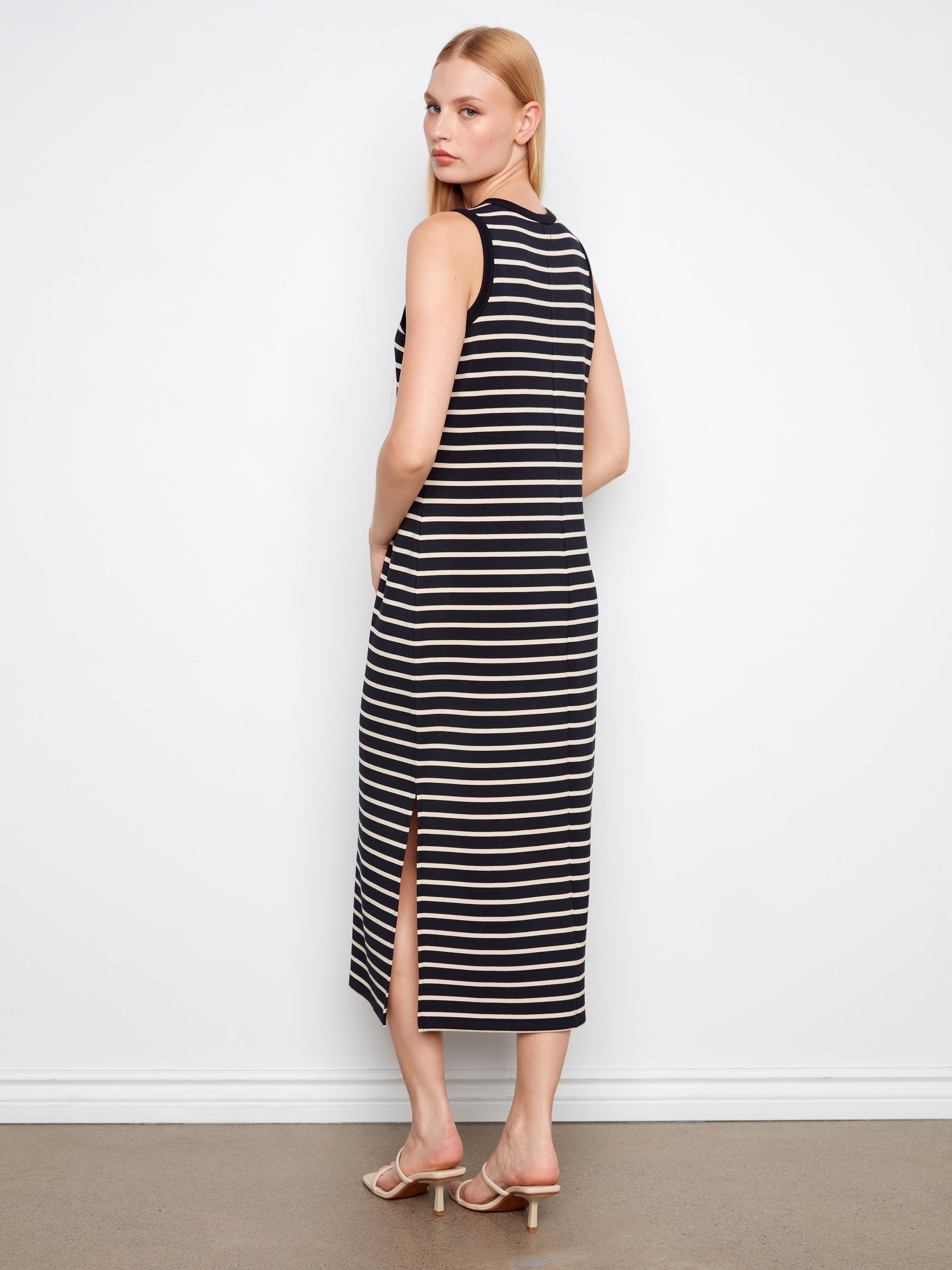 SLEEVELESS DRESS | STRIPED SCUBA-Dress-CHARLIE B-Coriander