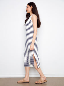 SLEEVELESS DRESS | STRIPED SCUBA-Dress-CHARLIE B-Coriander