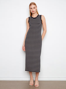 SLEEVELESS DRESS | STRIPED SCUBA-Dress-CHARLIE B-SMALL-Black-Coriander
