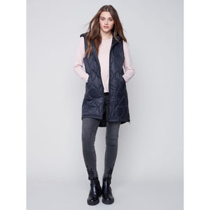 SLEEVELESS HOODED LONG QUILTED VEST-Jackets & Sweaters-CHARLIE B-Coriander