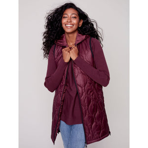 SLEEVELESS HOODED LONG QUILTED VEST-Jackets & Sweaters-CHARLIE B-Coriander