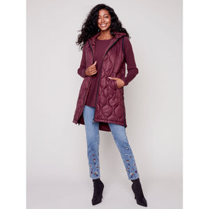 SLEEVELESS HOODED LONG QUILTED VEST-Jackets & Sweaters-CHARLIE B-Coriander