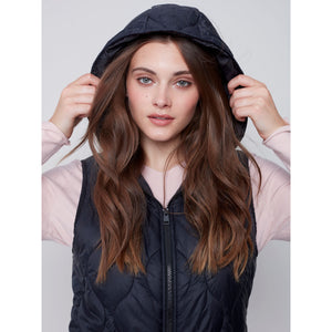 SLEEVELESS HOODED LONG QUILTED VEST-Jackets & Sweaters-CHARLIE B-Coriander