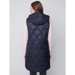SLEEVELESS HOODED LONG QUILTED VEST-Jackets & Sweaters-CHARLIE B-Coriander