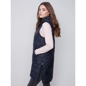 SLEEVELESS HOODED LONG QUILTED VEST-Jackets & Sweaters-CHARLIE B-Coriander