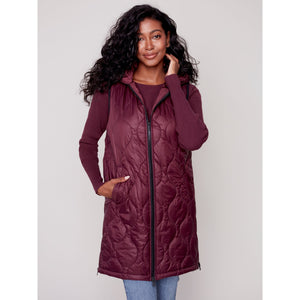 SLEEVELESS HOODED LONG QUILTED VEST-Jackets & Sweaters-CHARLIE B-XSMALL-PORT-Coriander