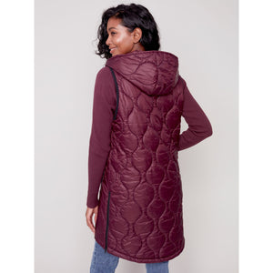 SLEEVELESS HOODED LONG QUILTED VEST-Jackets & Sweaters-CHARLIE B-Coriander