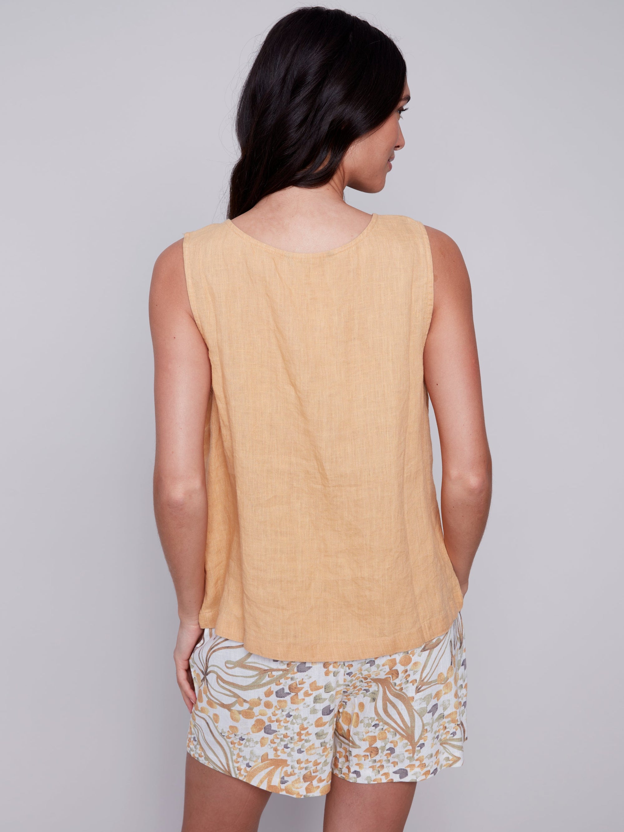 SLEEVELESS LINEN BLOUSE-Tops-CHARLIE B-Coriander