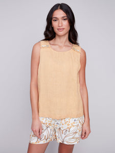 SLEEVELESS LINEN BLOUSE-Tops-CHARLIE B-XSMALL-CORN-Coriander