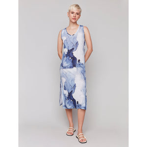 SLEEVELESS PRINTED KNIT DRESS-Dresses-CHARLIE B-XSMALL-INK-Coriander