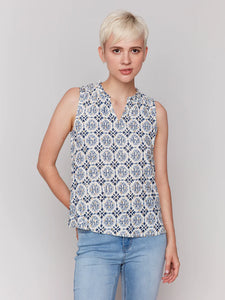 SLEEVELESS RUFFLE COLLAR BLOUSE-Top-CHARLIE B-Coriander