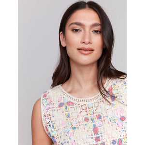 SLEEVELESS TOP | CROCHET CREW NECK-Tops-CHARLIE B-Coriander