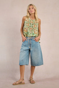 SLEEVELESS TOP | KNOTTED SATIN PRINT-Top-MOLLY BRACKEN-Coriander
