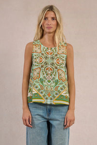 SLEEVELESS TOP | KNOTTED SATIN PRINT-Top-MOLLY BRACKEN-Coriander