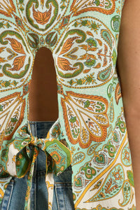 SLEEVELESS TOP | KNOTTED SATIN PRINT-Top-MOLLY BRACKEN-Coriander
