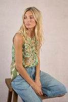 SLEEVELESS TOP | KNOTTED SATIN PRINT-Top-MOLLY BRACKEN-SMALL-GREEN INES-Coriander