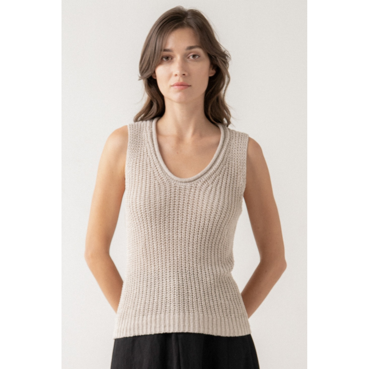SLEEVELESS TOP | OPEN STITCH-Tops-ELLE GREY-SMALL-MED-Beige-Coriander