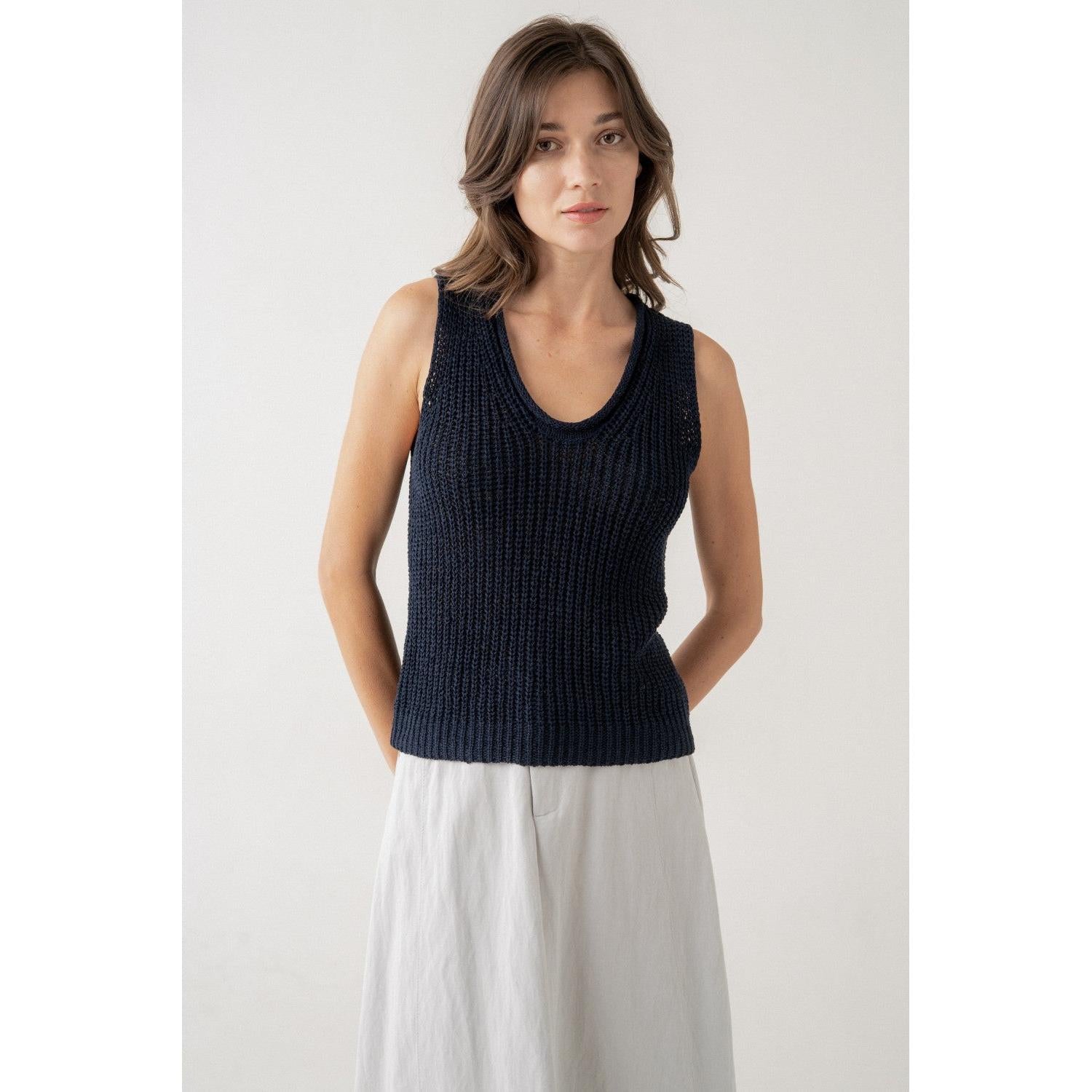 SLEEVELESS TOP | OPEN STITCH-Tops-ELLE GREY-SMALL-MED-NAVY-Coriander