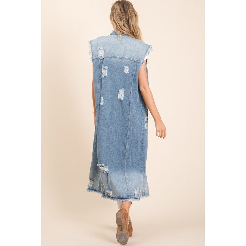 SLEEVLESS DENIM JACKET-Vest-VEVERET-Coriander