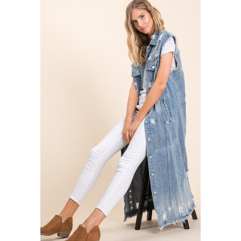 SLEEVLESS DENIM JACKET-Vest-VEVERET-Coriander