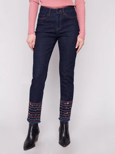 SLIM JEANS | EMBROIDERED HEM-Denim-CHARLIE B-4-DEEP BLUE-Coriander