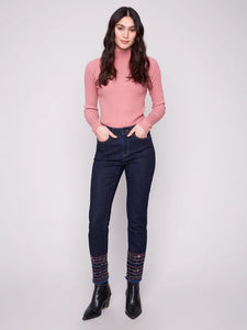 SLIM JEANS | EMBROIDERED HEM-Denim-CHARLIE B-Coriander