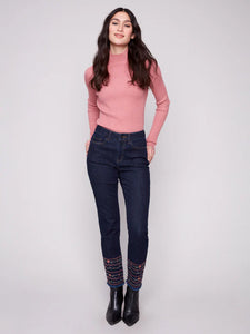 SLIM JEANS | EMBROIDERED HEM-Denim-CHARLIE B-Coriander