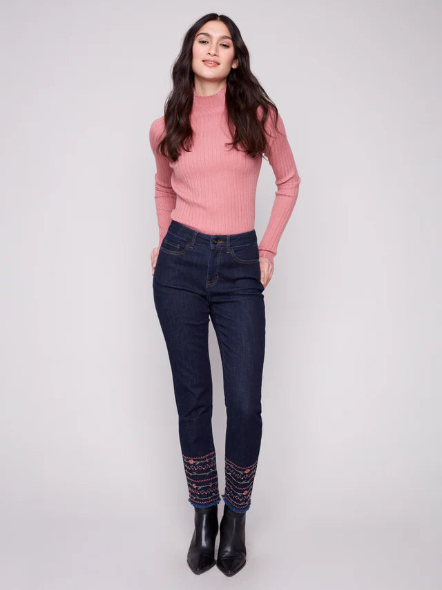 SLIM JEANS | EMBROIDERED HEM-Denim-CHARLIE B-Coriander