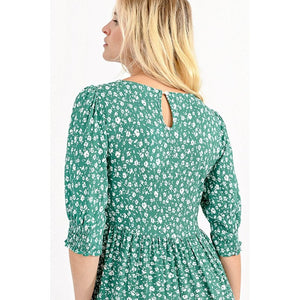 SMOCKED SLEEVE FLORAL DRESS-Dresses-MOLLY BRACKEN-Coriander