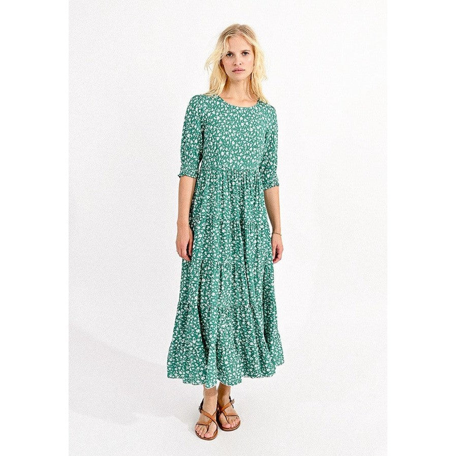 SMOCKED SLEEVE FLORAL DRESS-Dresses-MOLLY BRACKEN-Coriander