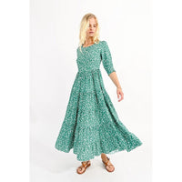 SMOCKED SLEEVE FLORAL DRESS-Dresses-MOLLY BRACKEN-XSMALL-GREEN DIANE-Coriander