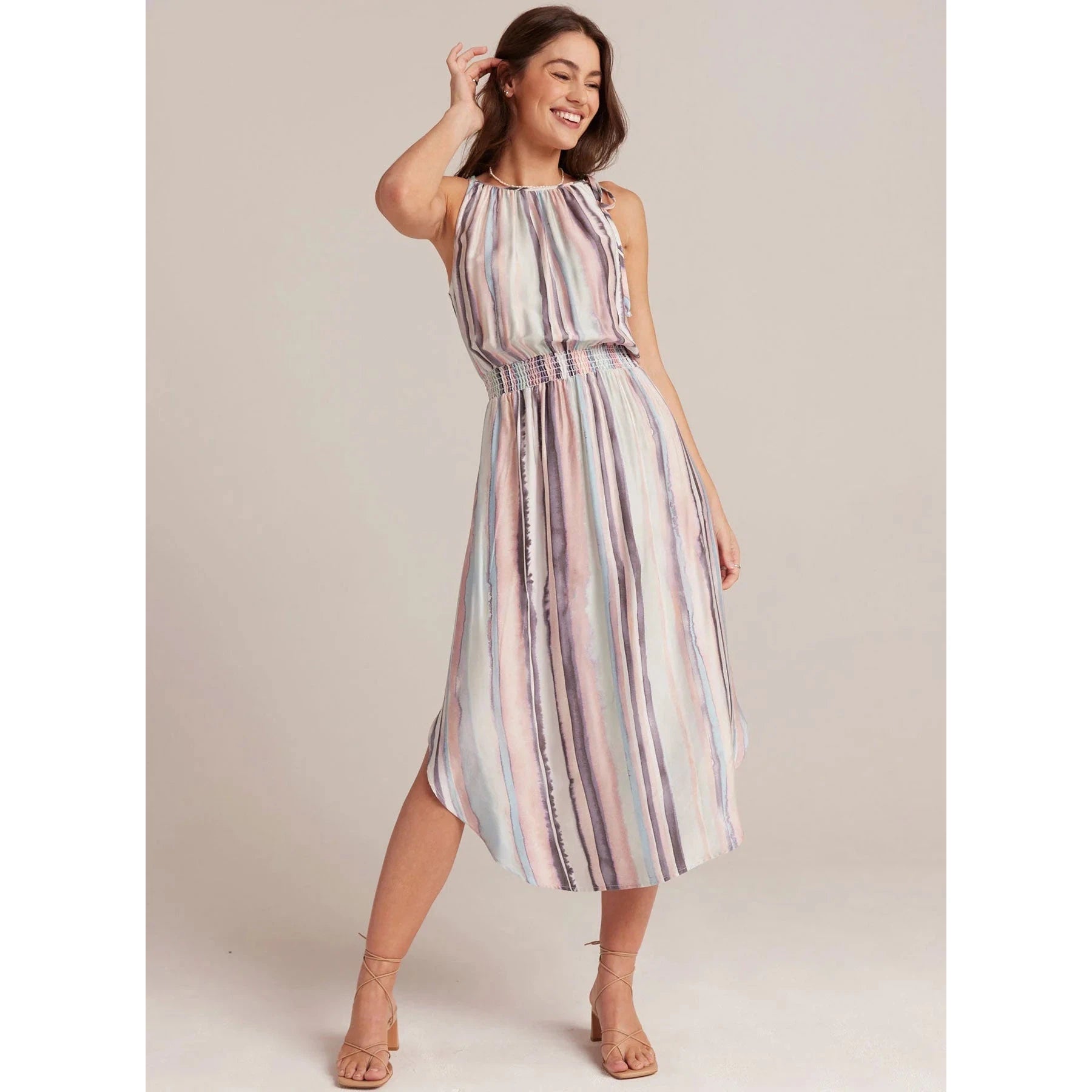 SMOCKED WAIST MIDI DRESS-Dresses-BELLA DAHL-XSMALL-COASTAL STRIPE PRINT-Coriander