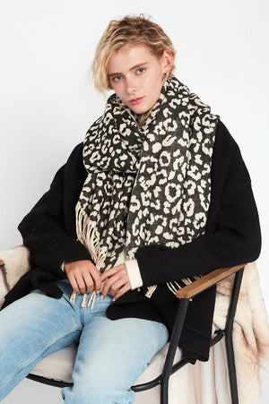 SOFT REVERSIBLE LEOPARD SCARF-Scarves & Wraps-LOOK BY M-BLACK-Coriander