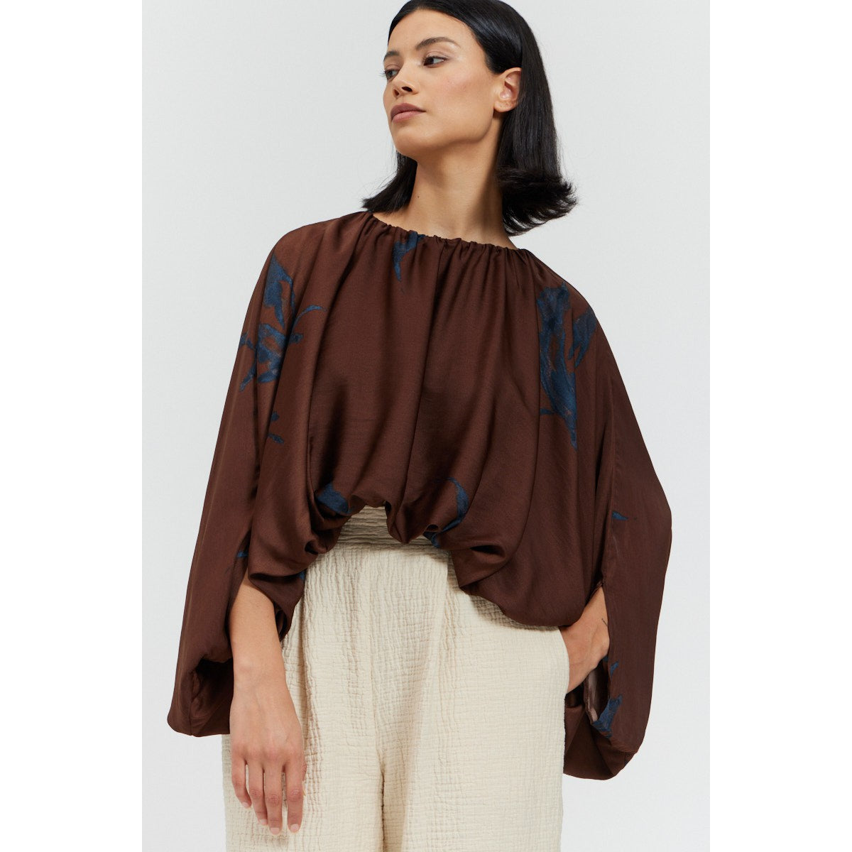 SOFTLY DRAPED PRINT TOP-Tops-THERE-ELSEWHERE-SMALL-CACAO-Coriander