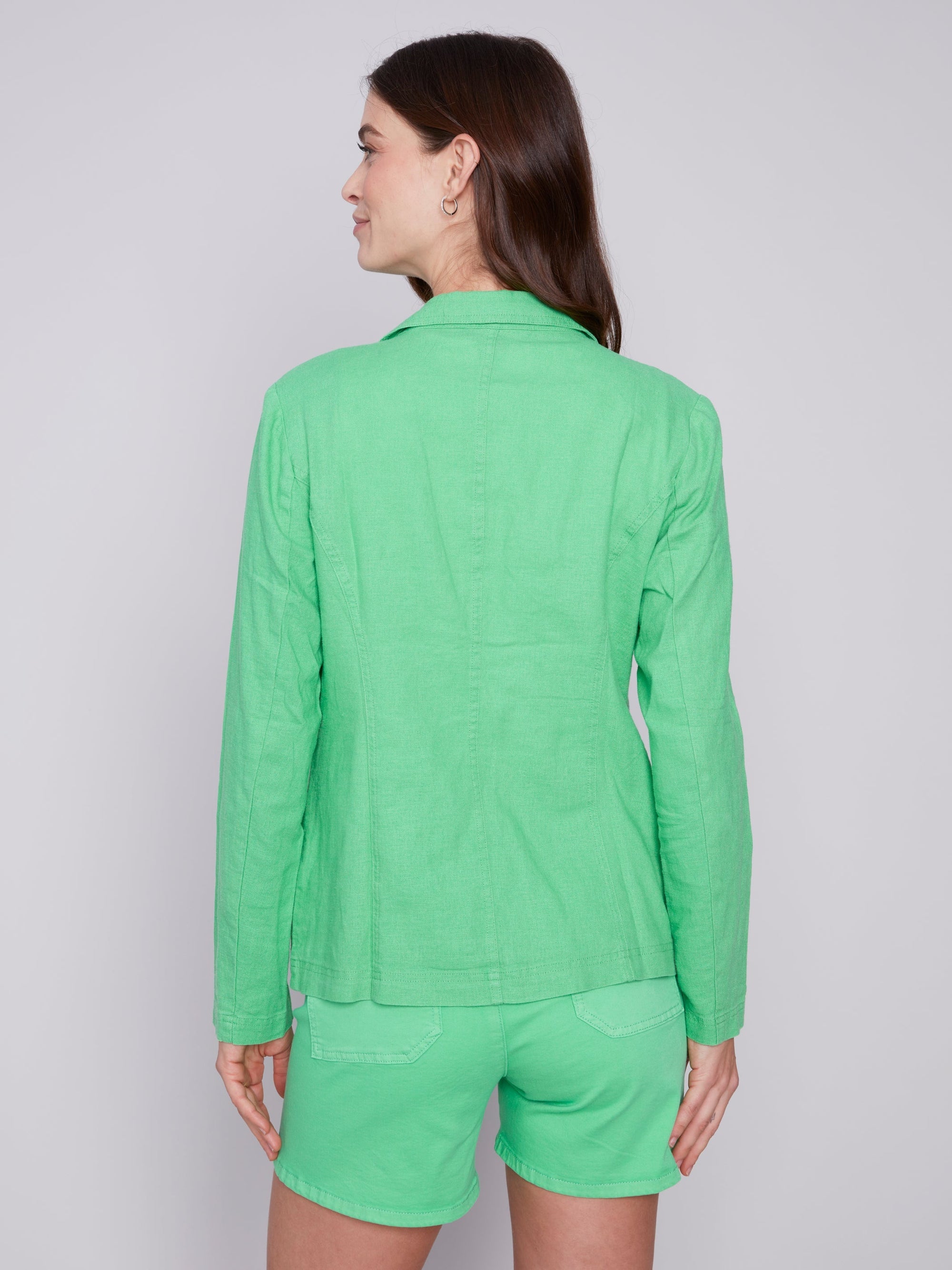 SOLID COLOUR LINEN BLAZER-Jackets & Sweaters-CHARLIE B-Coriander