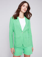 SOLID COLOUR LINEN BLAZER-Jackets & Sweaters-CHARLIE B-SMALL-EMERALD-Coriander