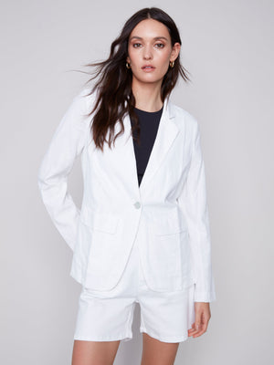 SOLID COLOUR LINEN BLAZER-Jackets & Sweaters-CHARLIE B-SMALL-WHITE-Coriander