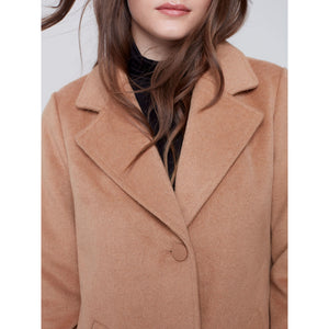 SOLID FAUX WOOL MELTON KNEE LENGTH COAT-Jackets & Sweaters-CHARLIE B-Coriander