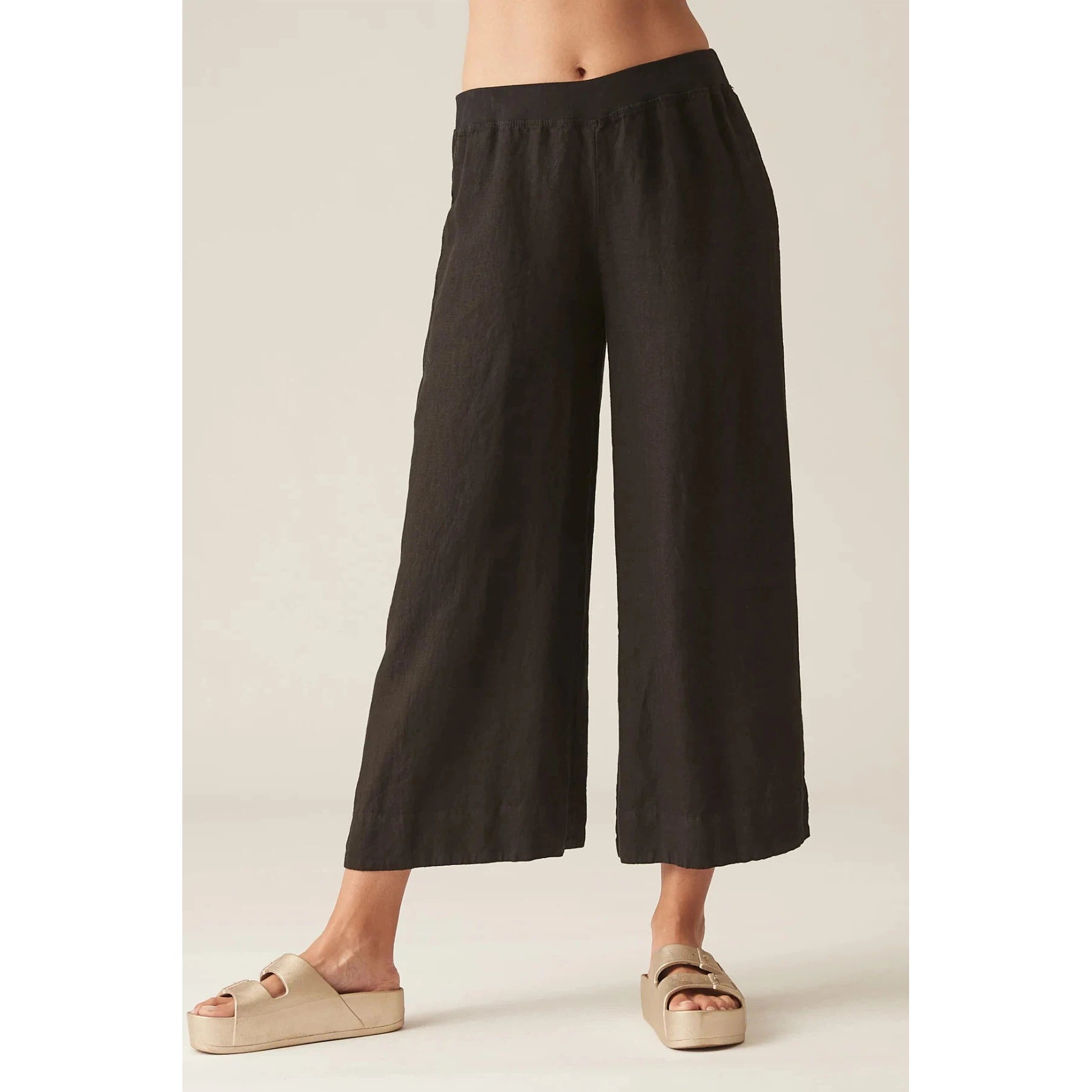 SOLID LINEN CROP PANT-Bottoms-CUT LOOSE-MEDIUM-BLACK-Coriander