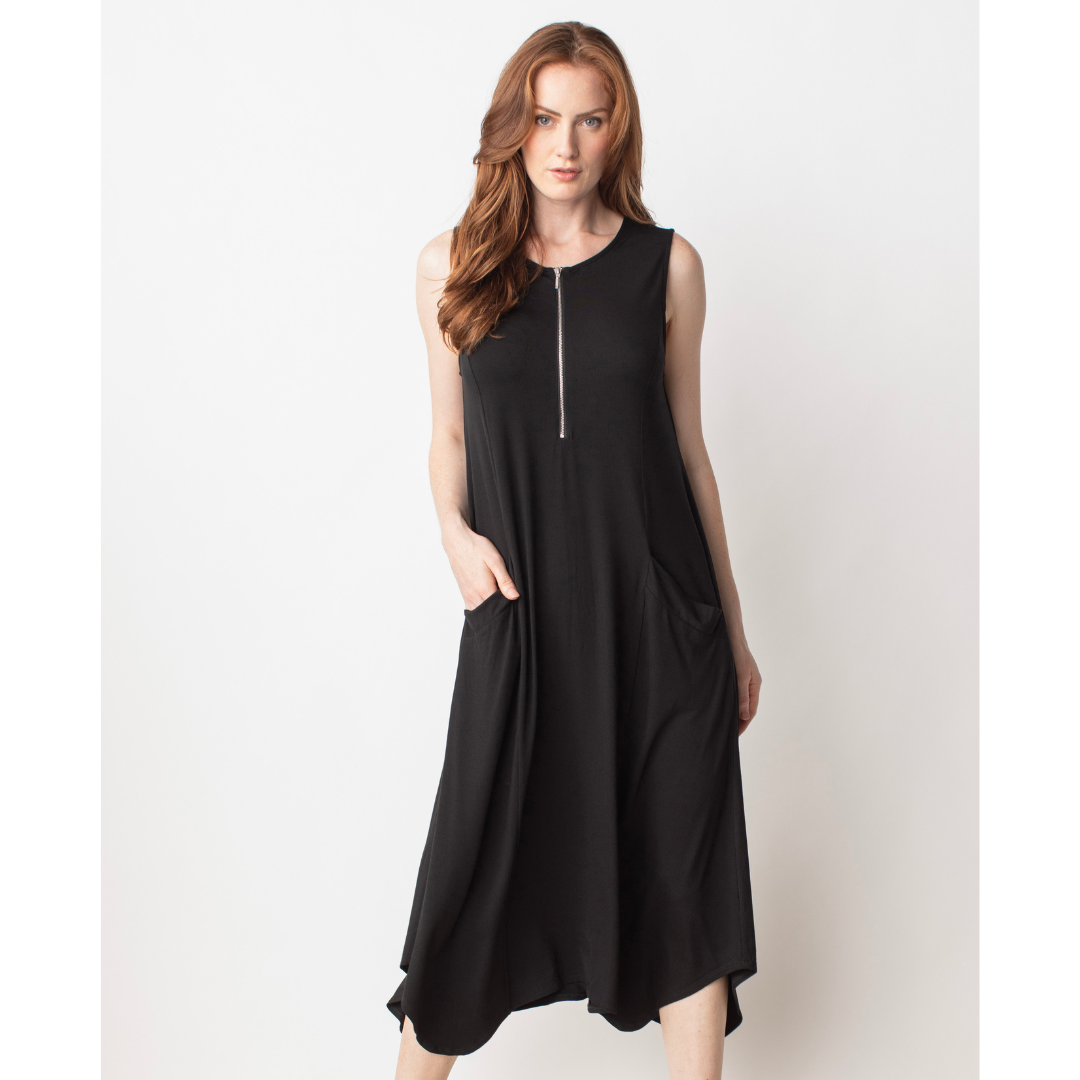 SOLID ZIP IT DRESS-Dresses-LIV BY HABITAT-XSMALL-Black-Coriander