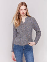 SPECKLED YARN CABLE SWEATER-Jackets & Sweaters-CHARLIE B-XSMALL-CHARCOAL-Coriander