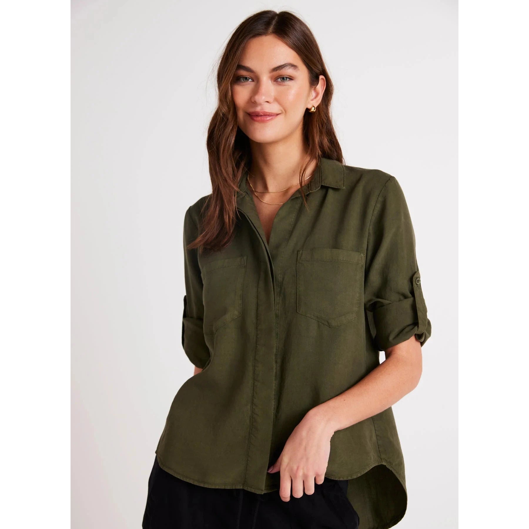 SPLIT BACK BUTTON DOWN-Top-BELLA DAHL-SMALL-HERB-Coriander