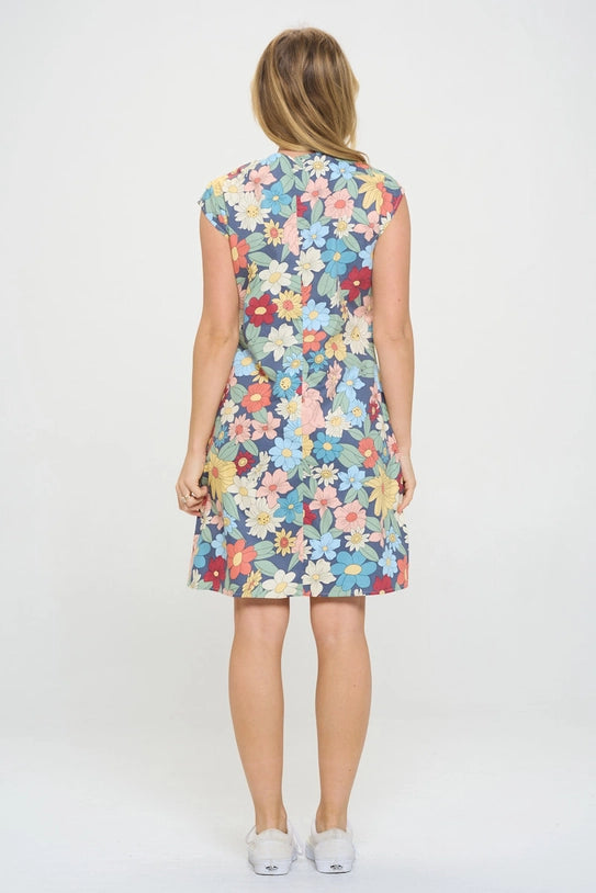 SPRING FLORAL WATERCOLOUR SHIFT DRESS-Dresses-SM WARDROBE-Coriander