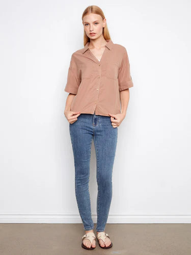 S/S BLOUSE | BUTTON UP-Top-CHARLIE B-Coriander