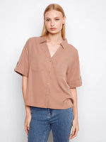 S/S BLOUSE | BUTTON UP-Top-CHARLIE B-XSMALL-DESERT-Coriander